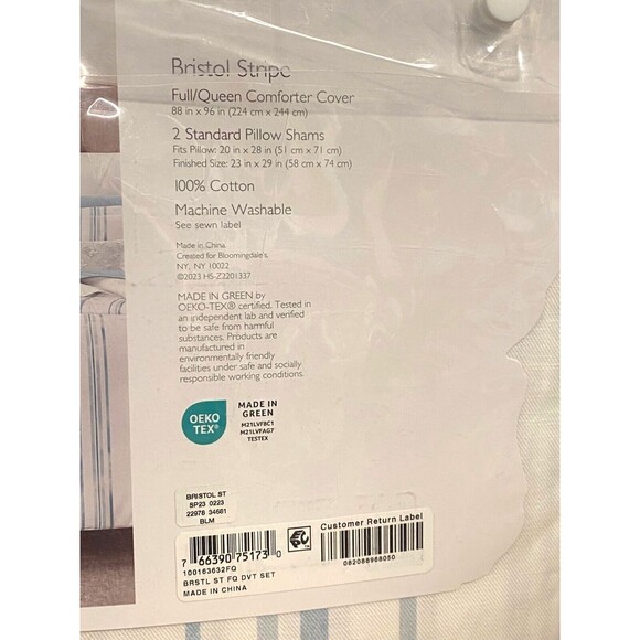 NIP $350 Bloomingdale's SKY Full/Queen Duvet Cover Set Bristol Stripe Blue White - Picture 5 of 9